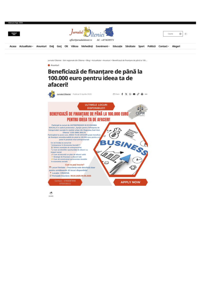 Comunicat de presa-Anunt ultimele locuri-JURNALUL OLTENIEI-1